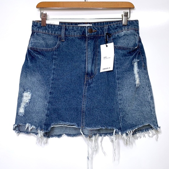 Forever 21 Dresses & Skirts - NWT FOREVER 21 Denim Blue Ripped Raw Hem Skirt